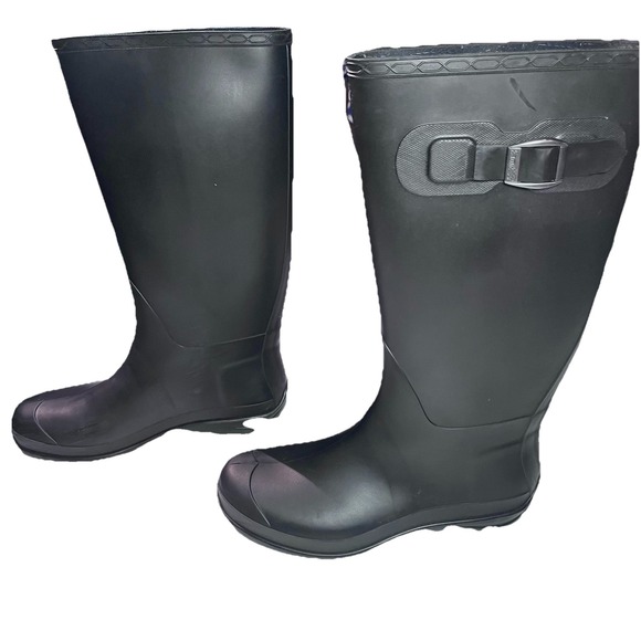 Kamik Olivia BlackHalf Calf Rubber Rain Boots Lined Decorative Buckle Women's 8 - Picture 1 of 6